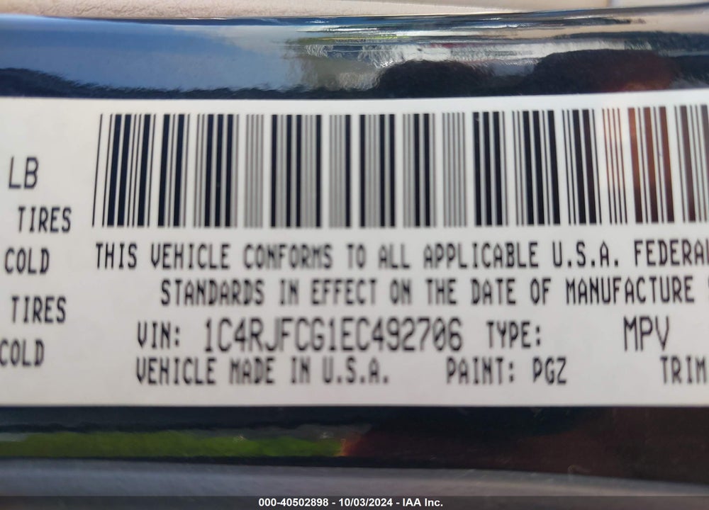 2014 JEEP GRAND CHEROKEE OVERLAND VIN: 1C4RJFCG1EC492706