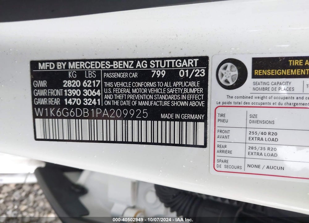 2023 MERCEDES-BENZ S 500 4MATIC VIN: W1K6G6DB1PA209925