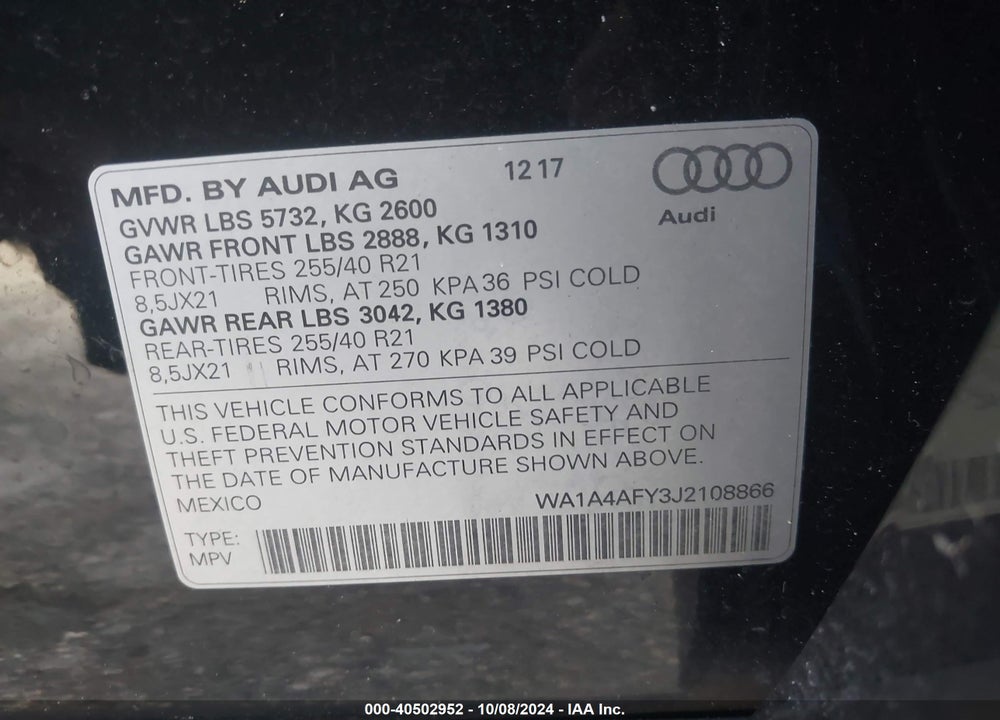 2018 AUDI SQ5 3.0T PREMIUM PLUS VIN: WA1A4AFY3J2108866