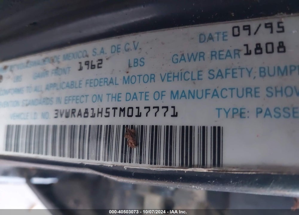 1996 VOLKSWAGEN JETTA GL VIN: 3VWRA81H5TM017771