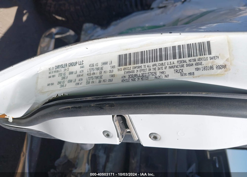 2014 RAM 2500 SLT VIN: 3C6UR5JL3EG157626