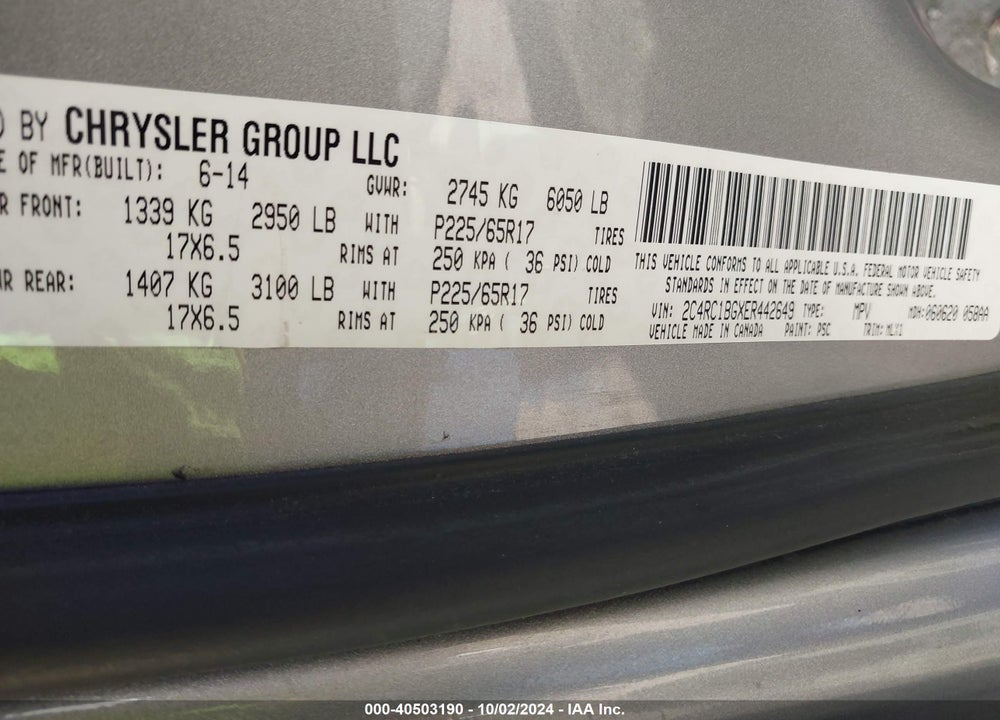 2014 CHRYSLER TOWN & COUNTRY TOURING VIN: 2C4RC1BGXER442649