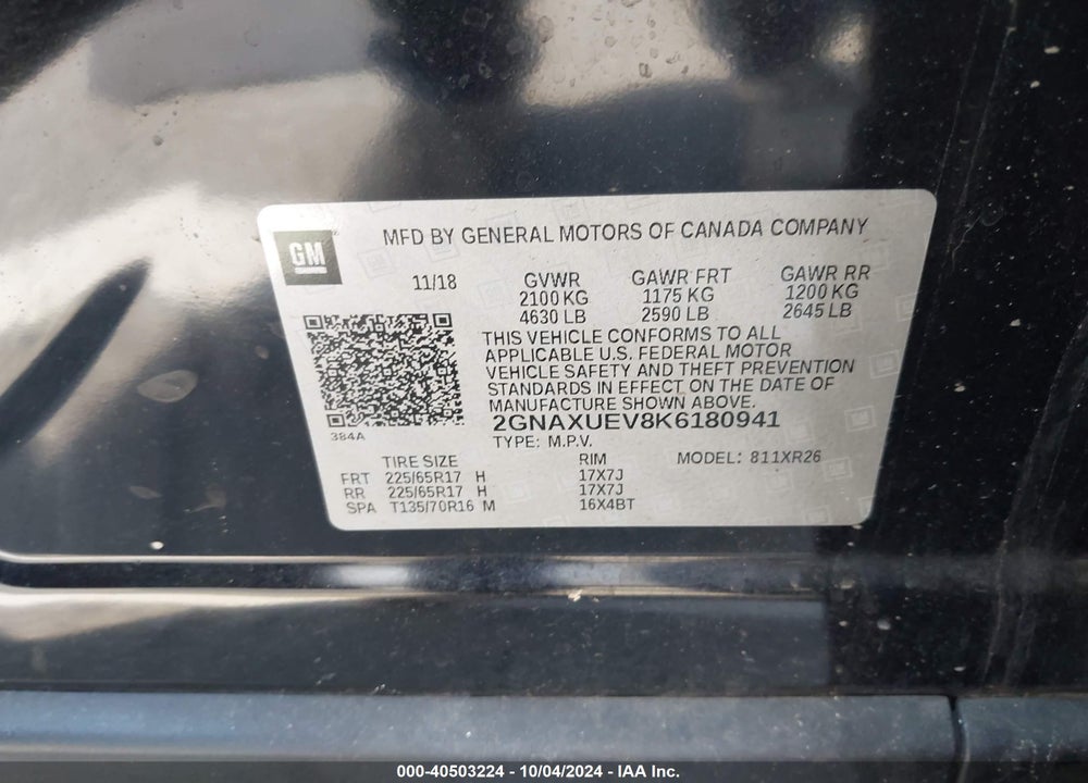 2019 CHEVROLET EQUINOX LT VIN: 2GNAXUEV8K6180941