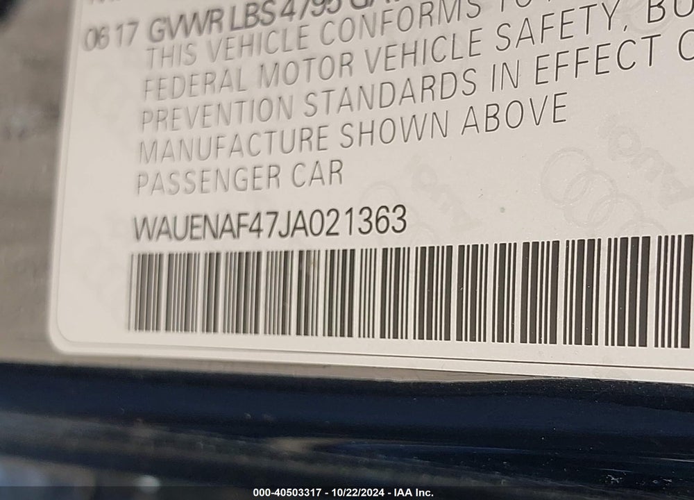 2018 AUDI A4 2.0T PREMIUM/2.0T TECH PREMIUM VIN: WAUENAF47JA021363