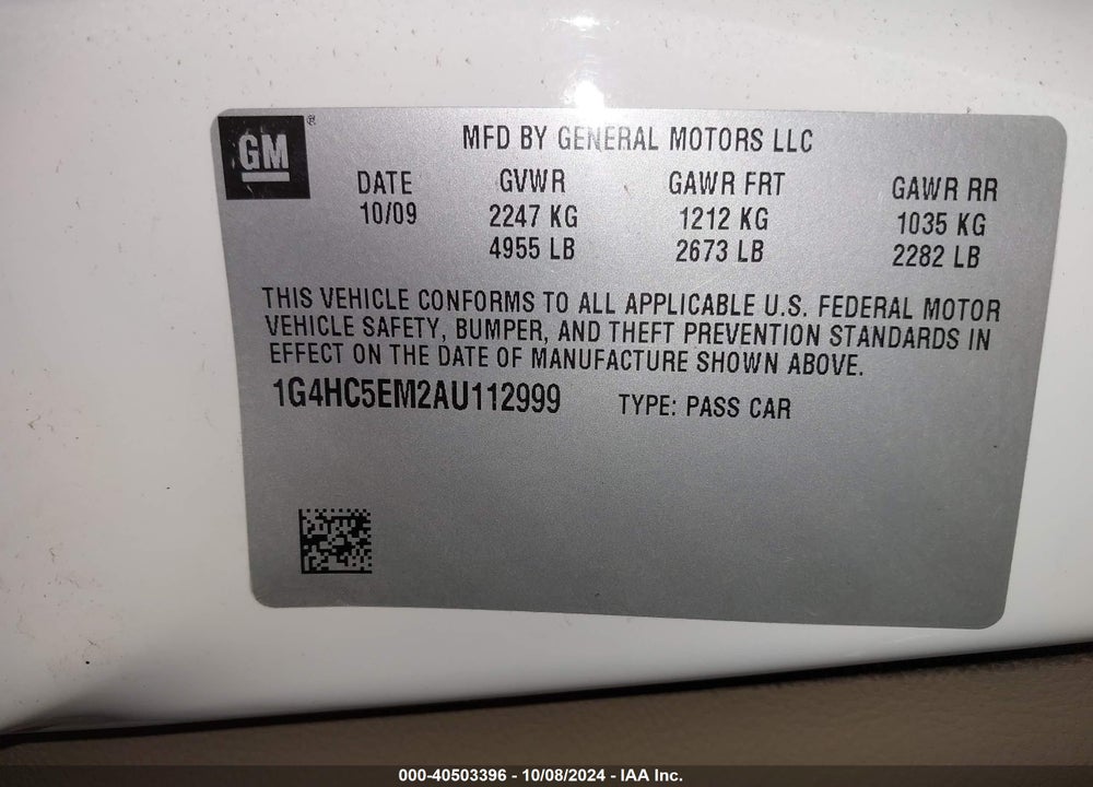 2010 BUICK LUCERNE CXL VIN: 1G4HC5EM2AU112999