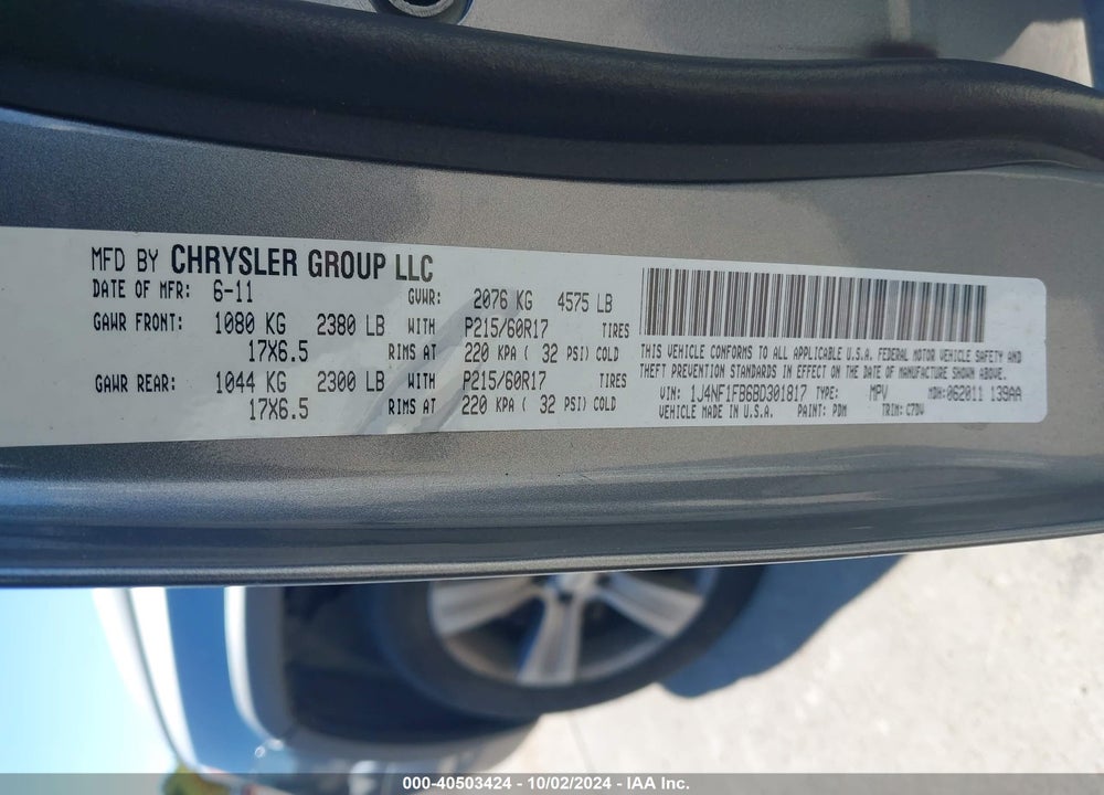 2011 JEEP COMPASS VIN: 1J4NF1FB6BD301817