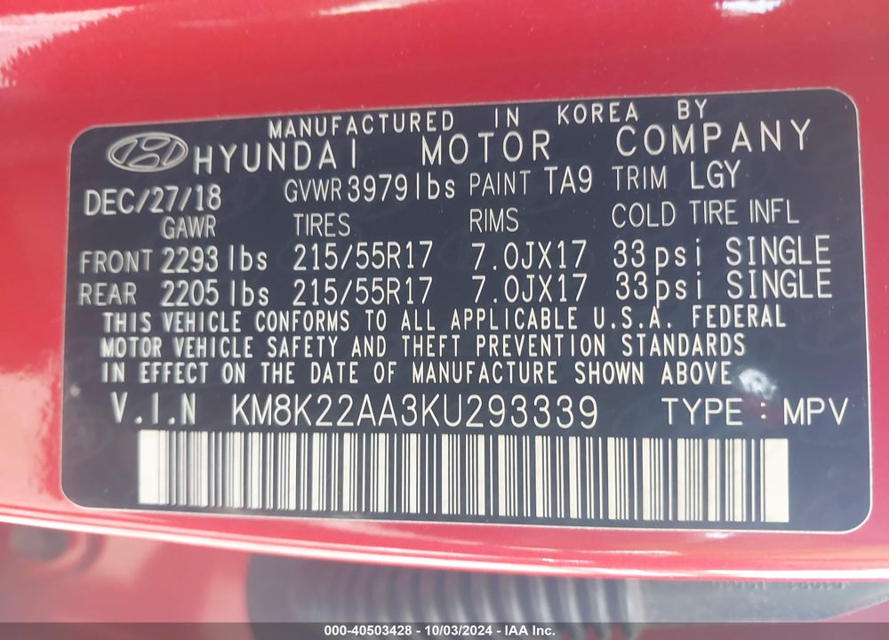 2019 HYUNDAI KONA SEL VIN: KM8K22AA3KU293339