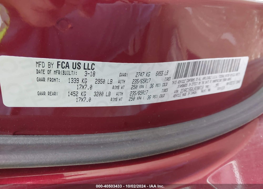 2018 CHRYSLER PACIFICA TOURING L VIN: 2C4RC1BG0JR280718