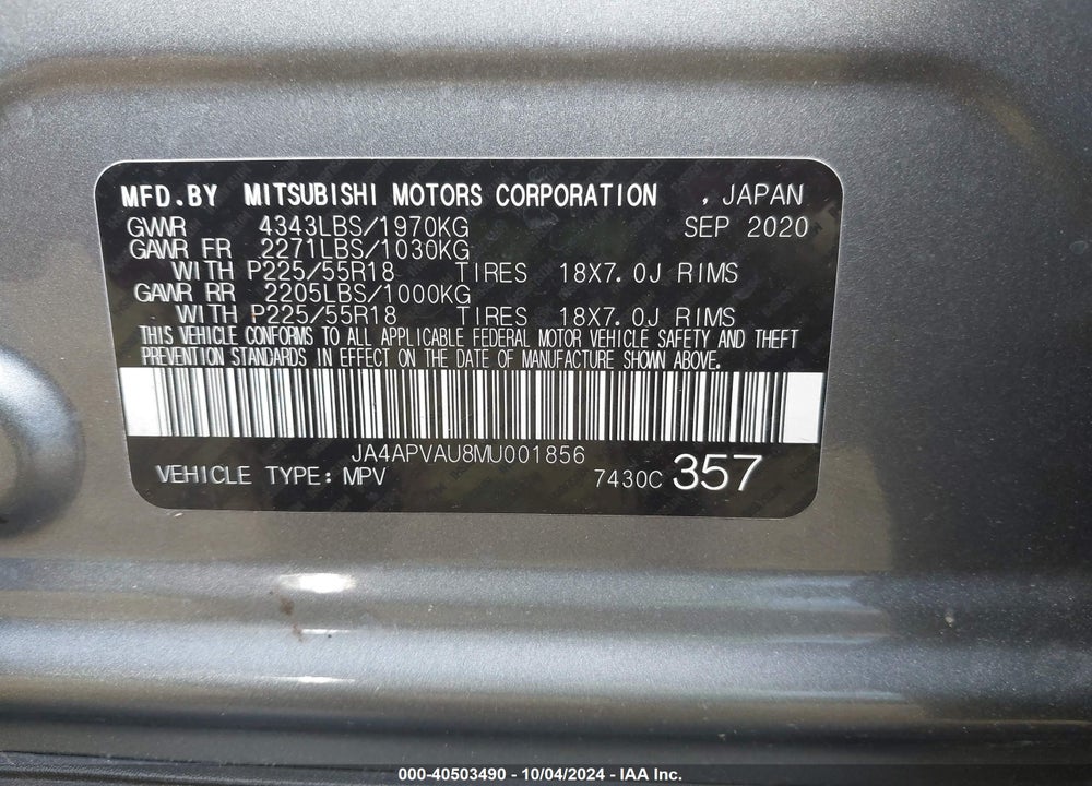 2021 MITSUBISHI OUTLANDER SPORT 2.0 SE 2WD VIN: JA4APVAU8MU001856