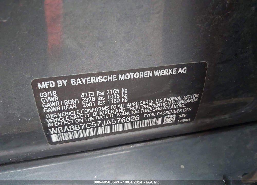 2018 BMW 340I XDRIVE VIN: WBA8B7C57JA576626
