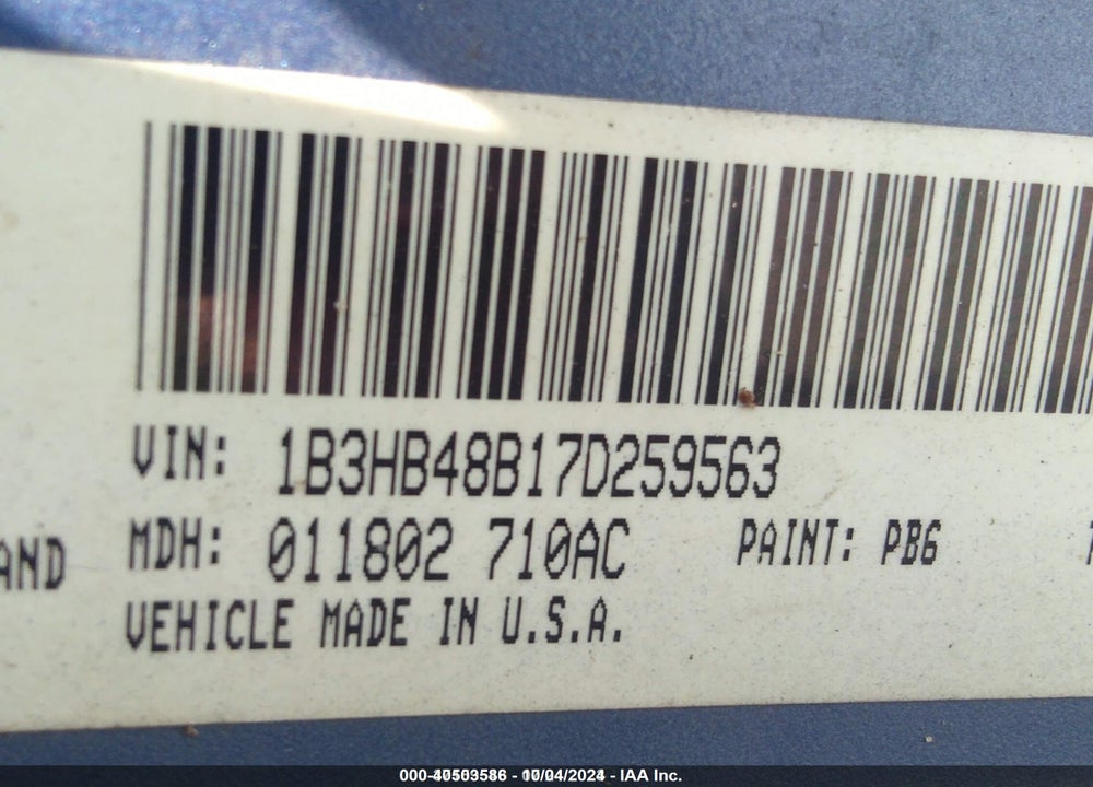 2007 DODGE CALIBER VIN: 1B3HB48B17D259563