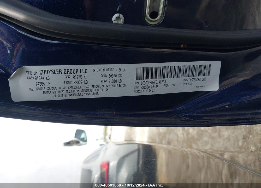 2015 DODGE DART SXT VIN: 1C3CDFBB2FD146733