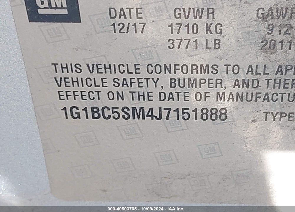 2018 CHEVROLET CRUZE LS AUTO VIN: 1G1BC5SM4J7151888