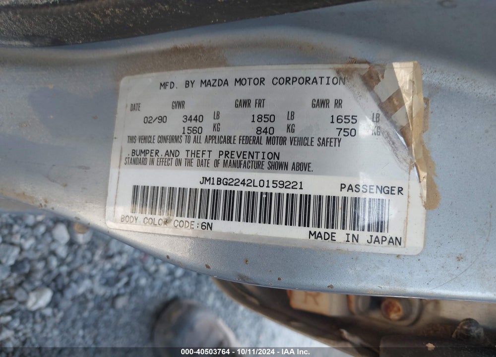 1990 MAZDA PROTEGE SE VIN: JM1BG2242L0159221