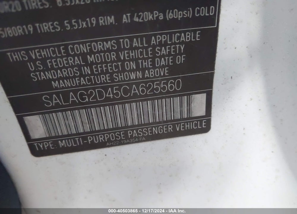 2012 LAND ROVER LR4 VIN: SALAG2D45CA625560