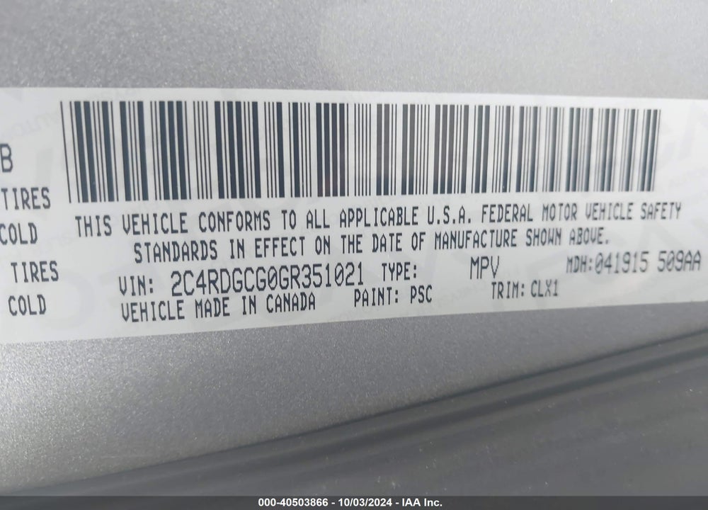 2016 DODGE GRAND CARAVAN SXT VIN: 2C4RDGCG0GR351021