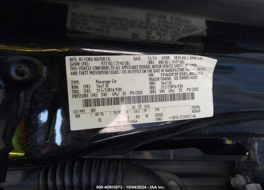 2014 FORD FOCUS SE VIN: 1FADP3F25EL460323