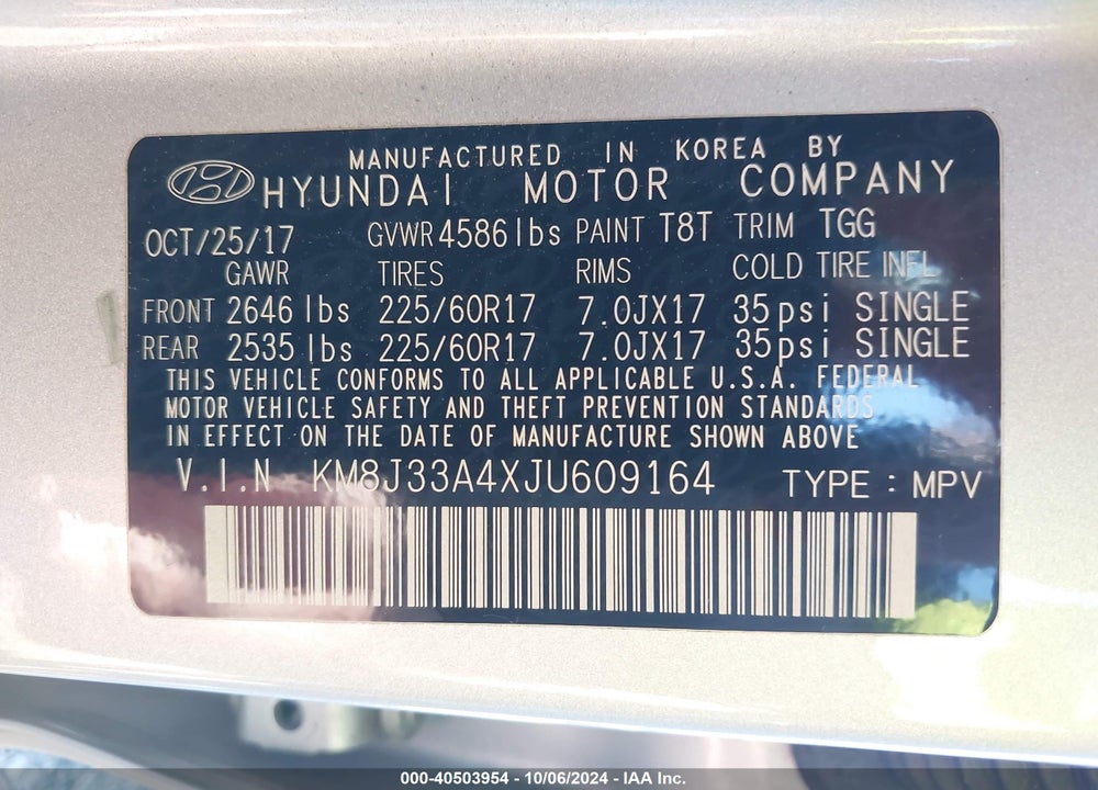 2018 HYUNDAI TUCSON SEL VIN: KM8J33A4XJU609164
