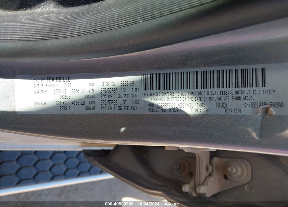 2020 RAM 1500 VIN: 1C6RRFFG0LN297435