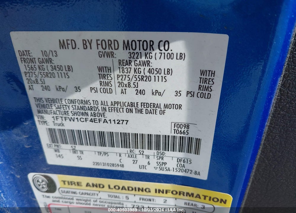 2014 FORD F-150 STX VIN: 1FTFW1CF4EFA11277