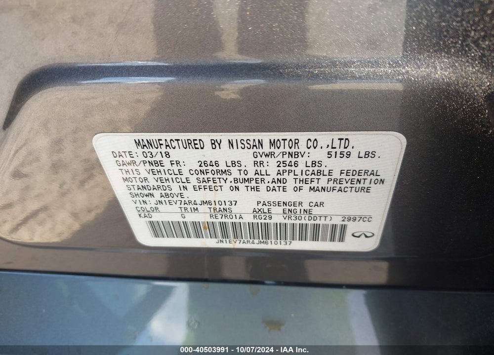 2018 INFINITI Q50 3.0T LUXE VIN: JN1EV7AR4JM610137