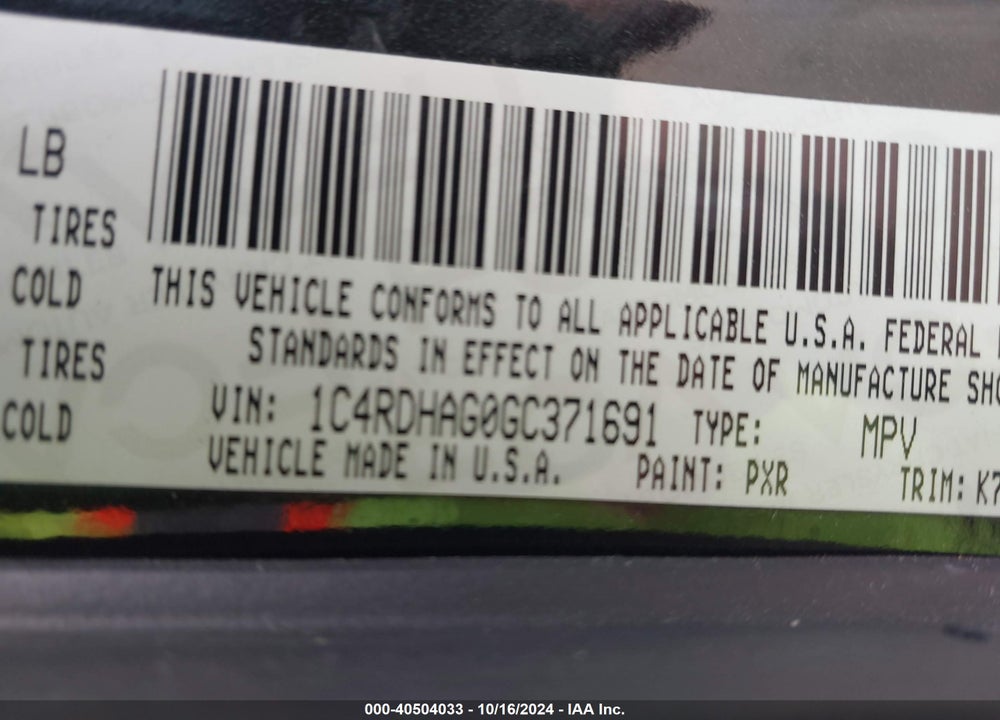2016 DODGE DURANGO SXT VIN: 1C4RDHAG0GC371691