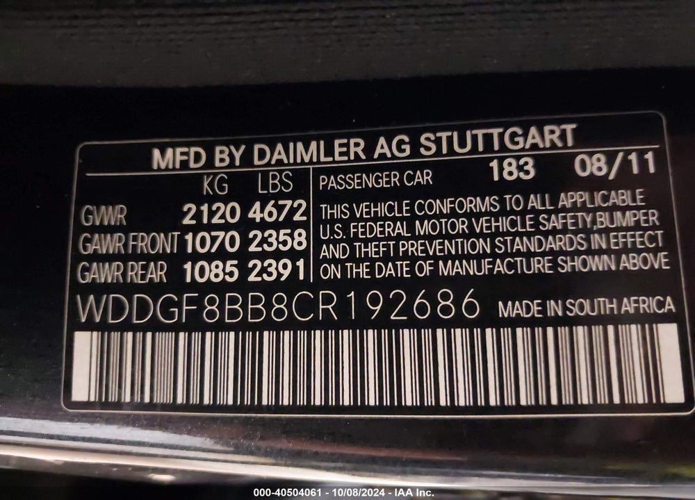 2012 MERCEDES-BENZ C 300 LUXURY 4MATIC/SPORT 4MATIC VIN: WDDGF8BB8CR192686