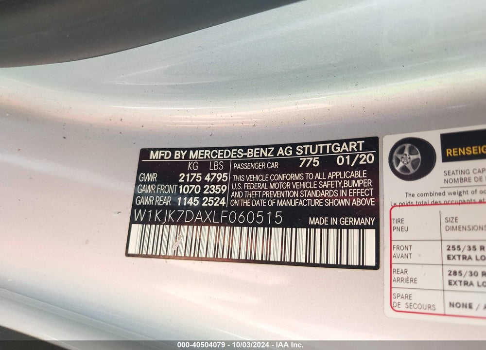 2020 MERCEDES-BENZ SL 550 VIN: W1KJK7DAXLF060515