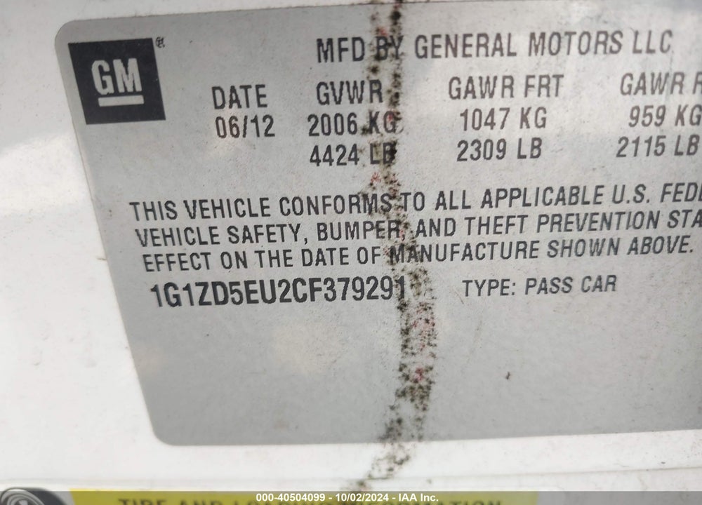 2012 CHEVROLET MALIBU 2LT VIN: 1G1ZD5EU2CF379291
