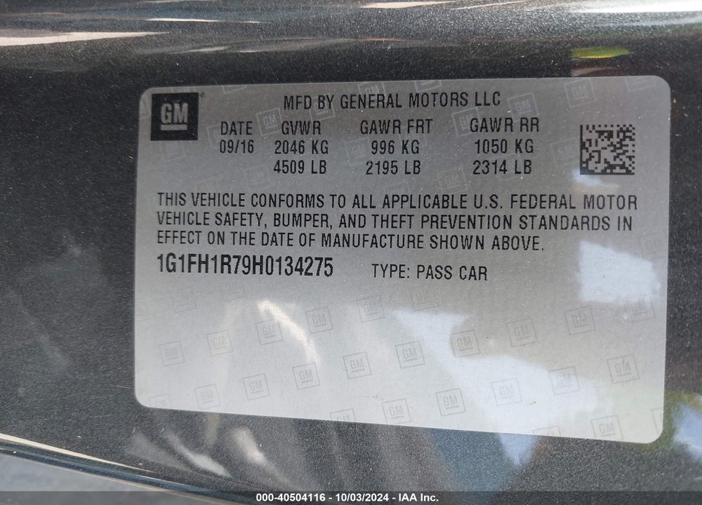 2017 CHEVROLET CAMARO 2SS VIN: 1G1FH1R79H0134275