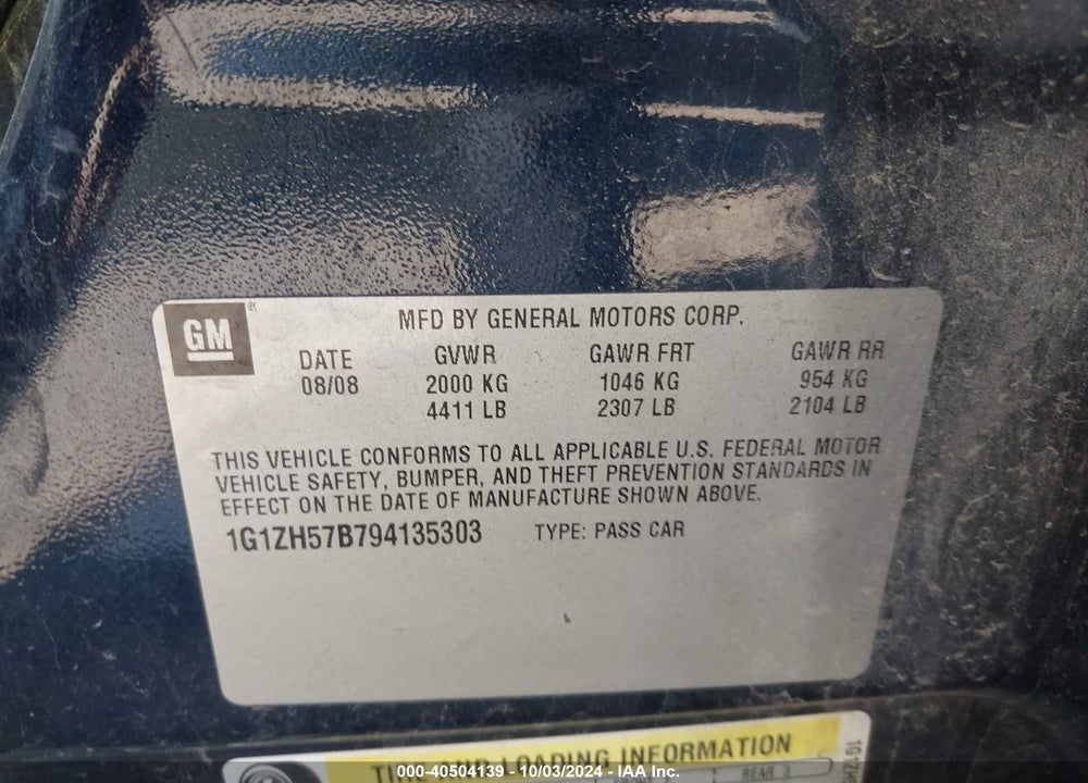 2009 CHEVROLET MALIBU LT VIN: 1G1ZH57B794135303