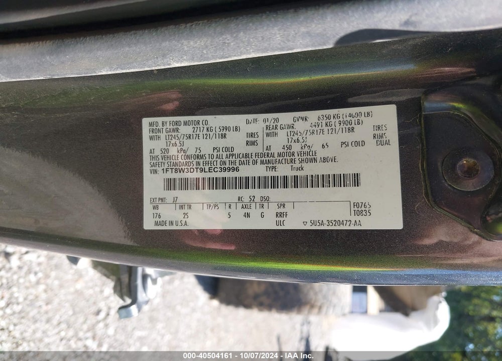 2020 FORD F 350 VIN: 1FT8W3DT9LEC39996