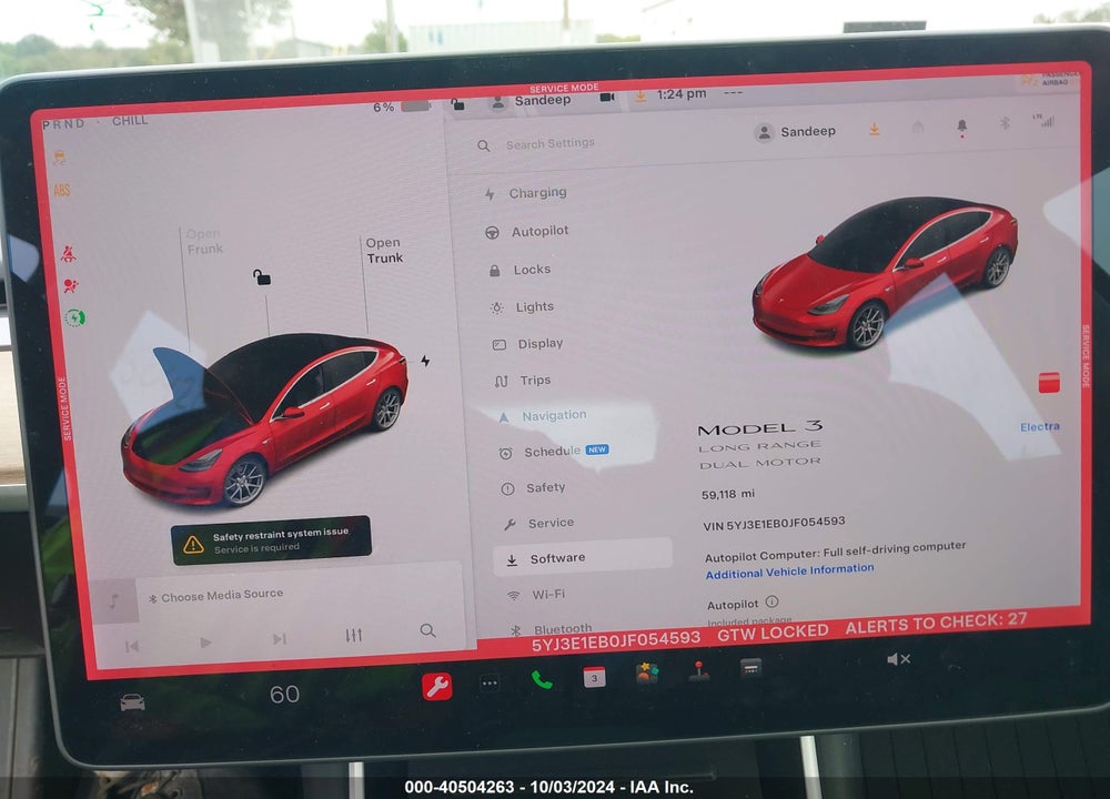 2018 TESLA MODEL 3 LONG RANGE/PERFORMANCE VIN: 5YJ3E1EB0JF054593