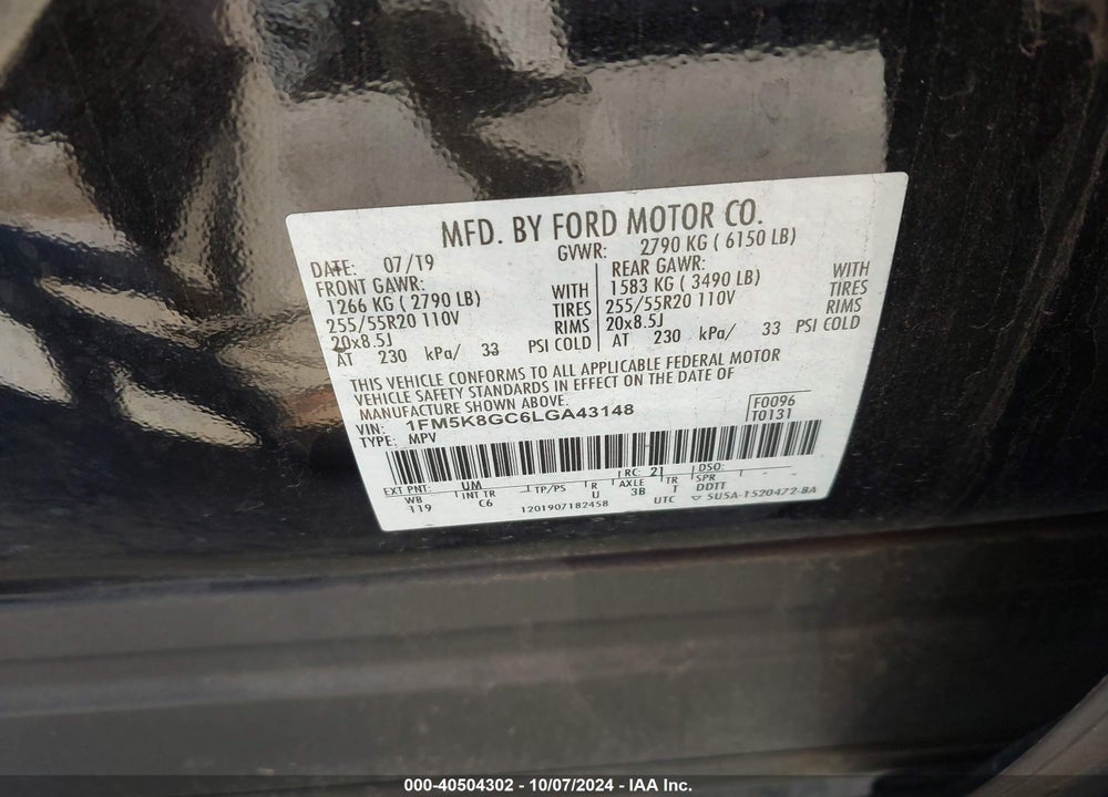 2020 FORD EXPLORER ST VIN: 1FM5K8GC6LGA43148