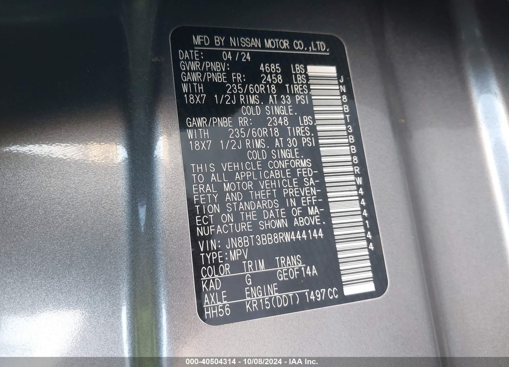 2024 NISSAN ROGUE SV INTELLIGENT AWD VIN: JN8BT3BB8RW444144