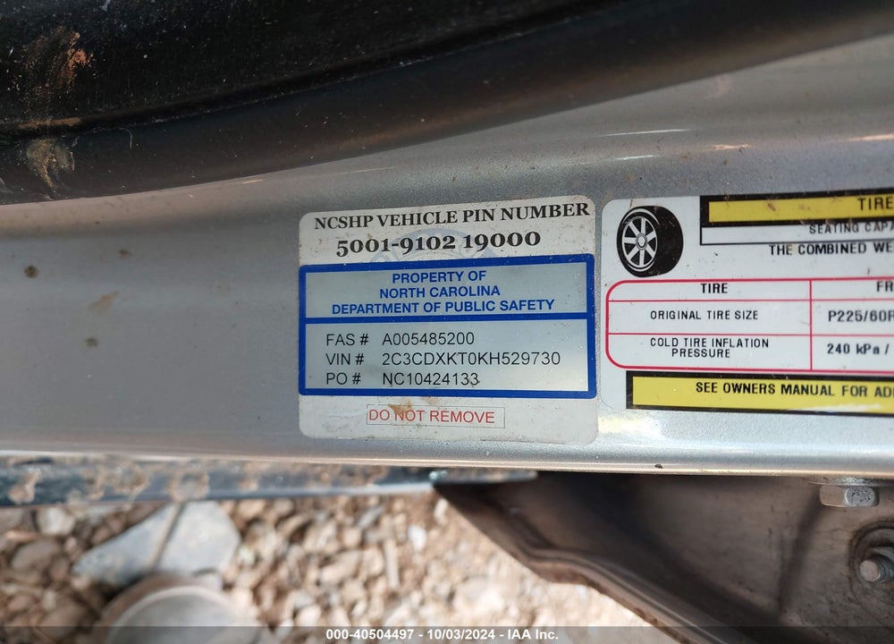 2019 DODGE CHARGER POLICE AWD VIN: 2C3CDXKT0KH529730