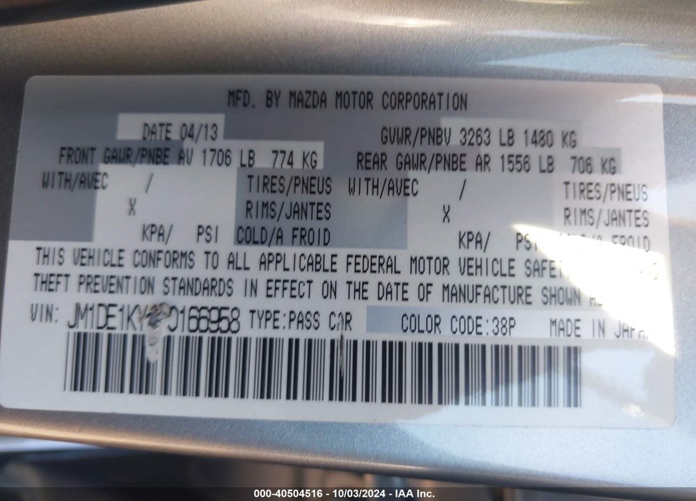 2013 MAZDA 2 SPORT VIN: JM1DE1KY4D0166958