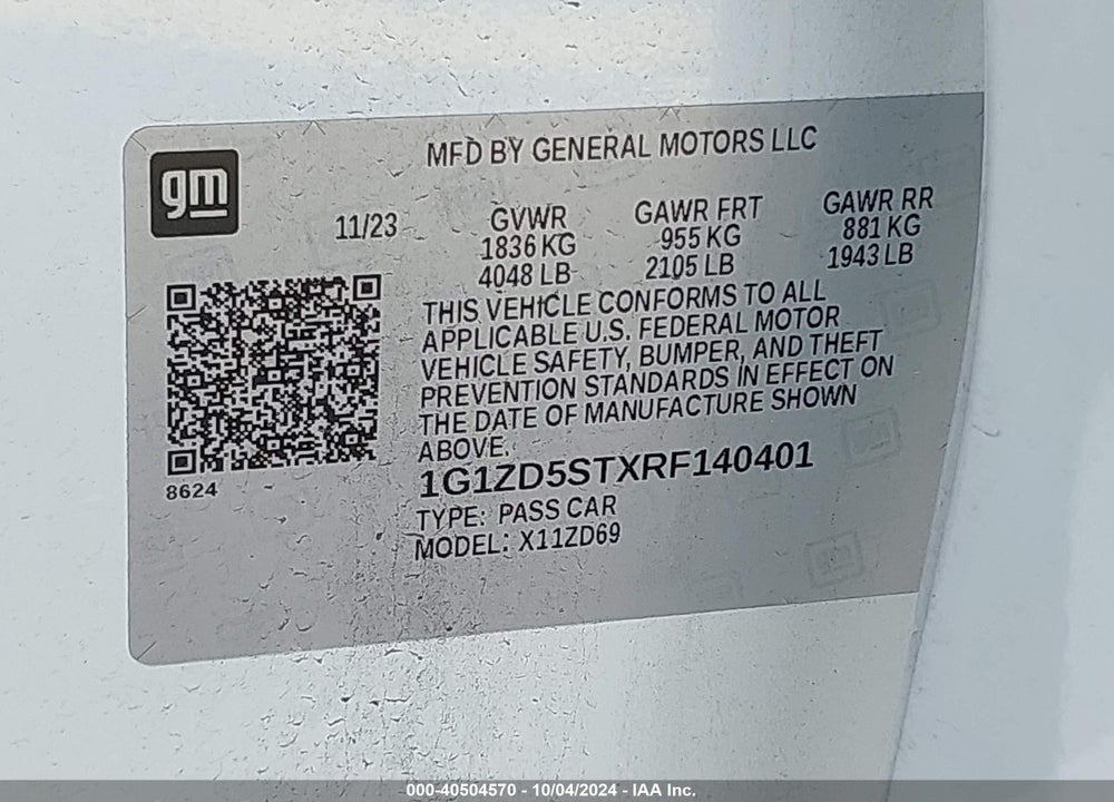 2024 CHEVROLET MALIBU FWD 1LT VIN: 1G1ZD5STXRF140401