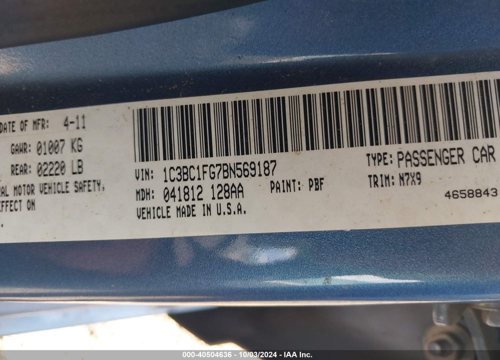 2011 CHRYSLER 200 TOURING VIN: 1C3BC1FG7BN569187