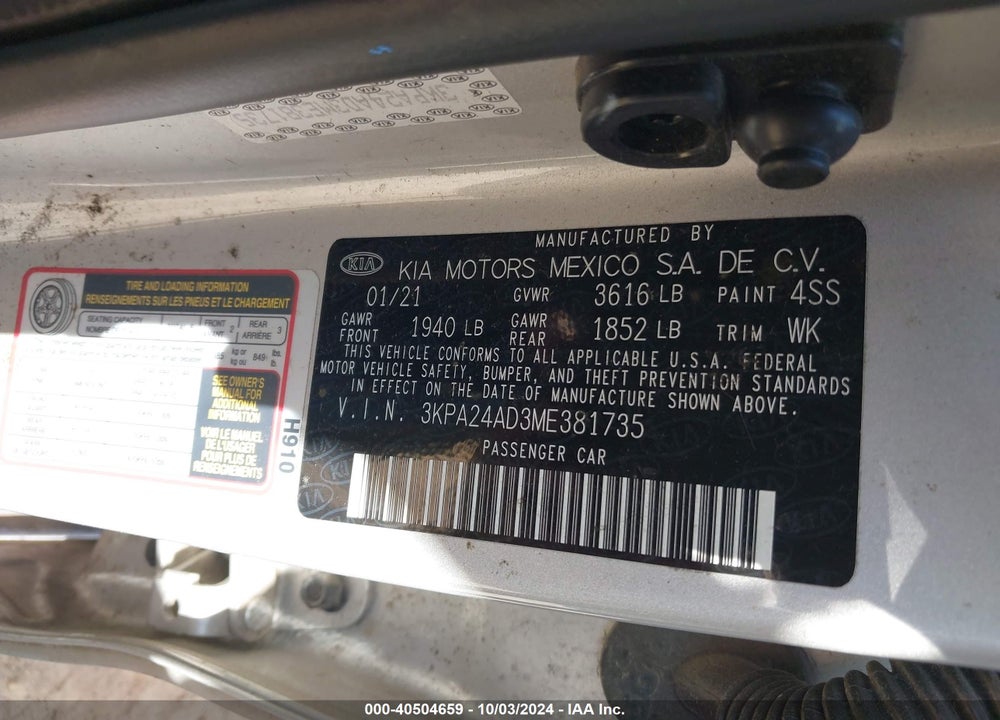 2021 KIA RIO VIN: 3KPA24AD3ME381735