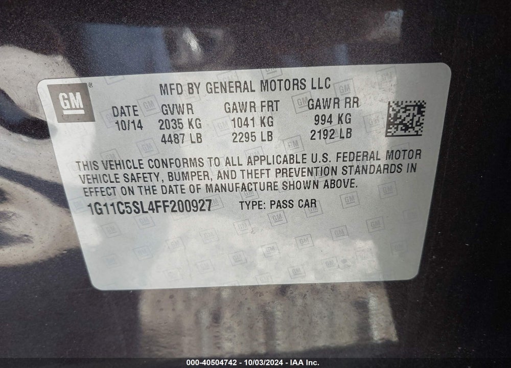 2015 CHEVROLET MALIBU VIN: 1G11C5SL4FF200927