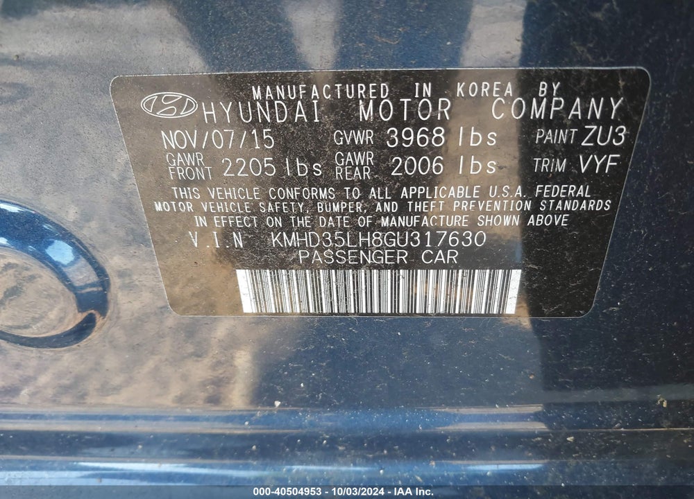 2016 HYUNDAI ELANTRA GT VIN: KMHD35LH8GU317630