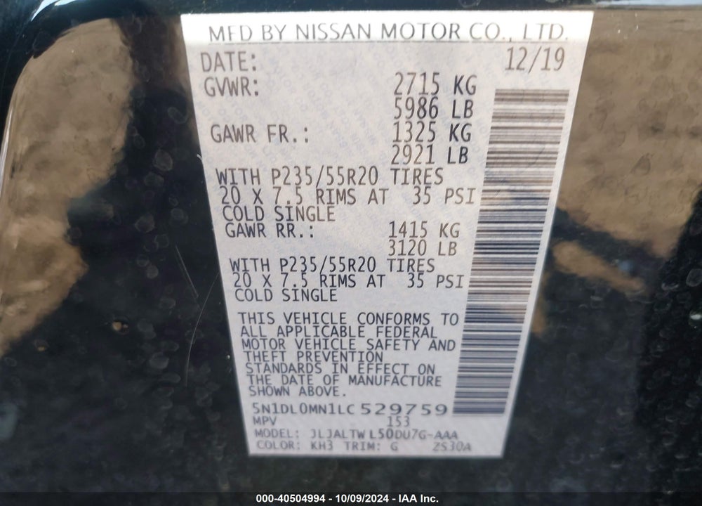 2020 INFINITI QX60 LUXE VIN: 5N1DL0MN1LC529759