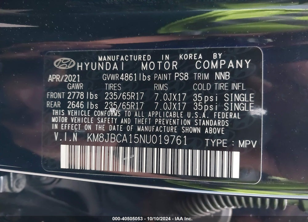 2022 HYUNDAI TUCSON VIN: KM8JBCA15NU019761