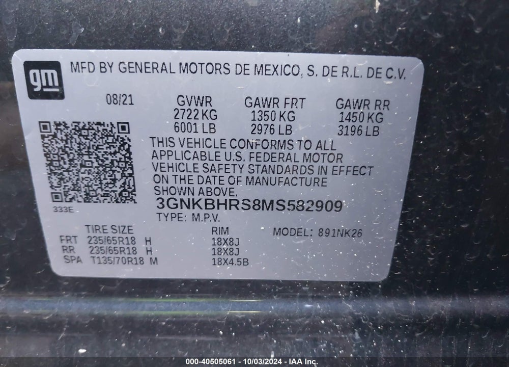 2021 CHEVROLET BLAZER AWD 2LT VIN: 3GNKBHRS8MS582909