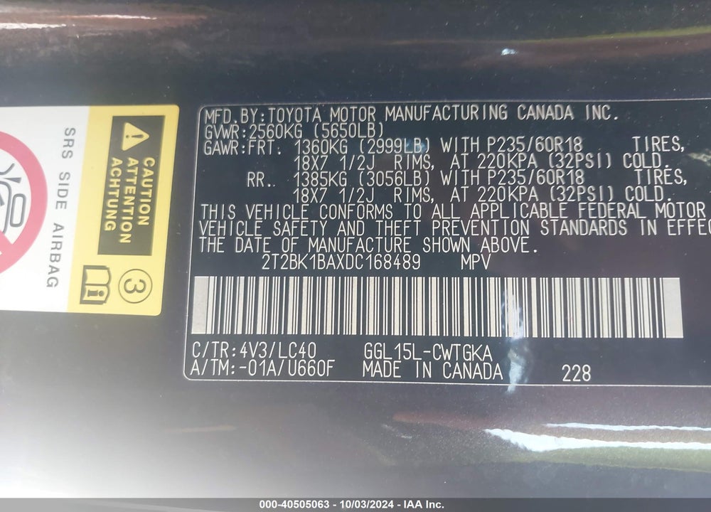 2013 LEXUS RX 350 VIN: 2T2BK1BAXDC168489