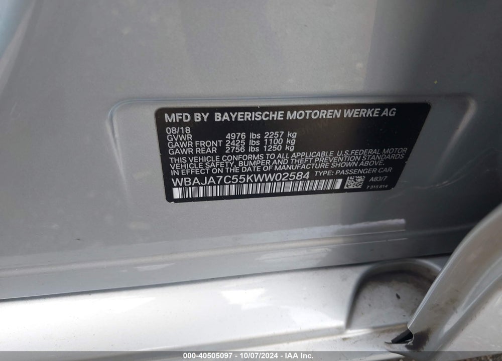 2019 BMW 530I XDRIVE VIN: WBAJA7C55KWW02584