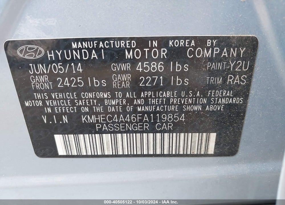 2015 HYUNDAI SONATA HYBRID LIMITED VIN: KMHEC4A46FA119854