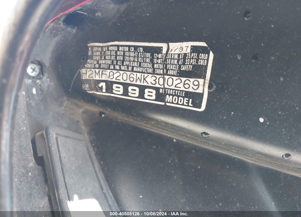 1998 HONDA CN250 VIN: JH2MF0206WK300269