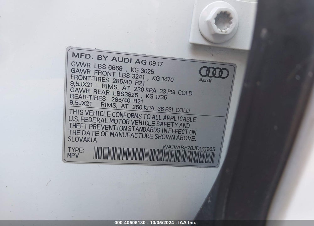 2018 AUDI Q7 3.0T PREMIUM VIN: WA1VABF78JD011965